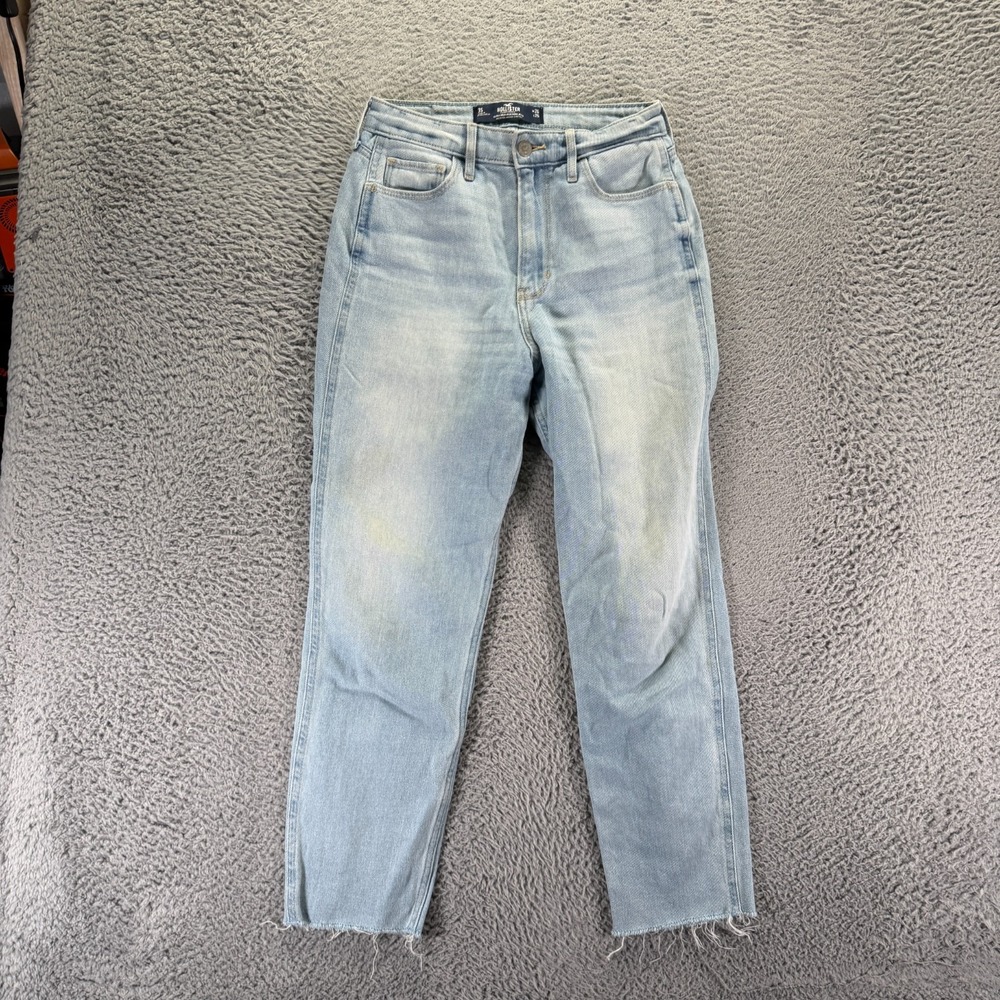 Vintage Hollister Jeans Women's 3 Blue Cotton Denim Mom Raw-Hem Faded Stretch
